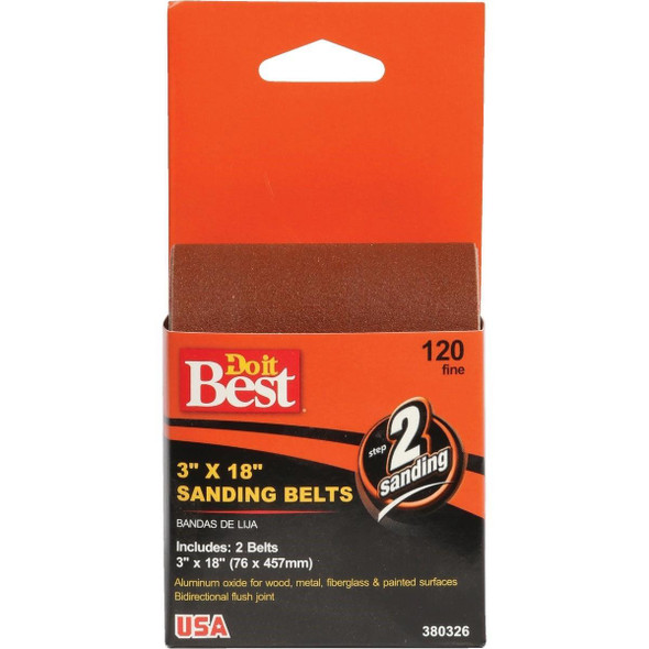 380326GA 3 In. x 18 In. 120 Grit Heavy-Duty Sanding Belt (2-Pack)