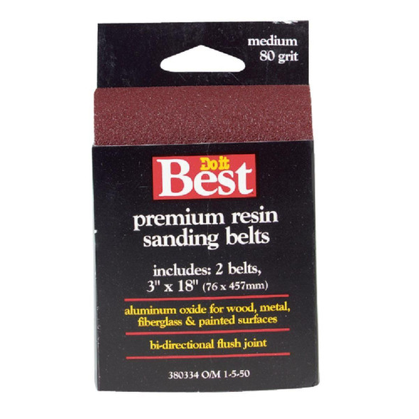 380334 3 In. x 18 In. 80 Grit Heavy-Duty Sanding Belt (2-Pack)