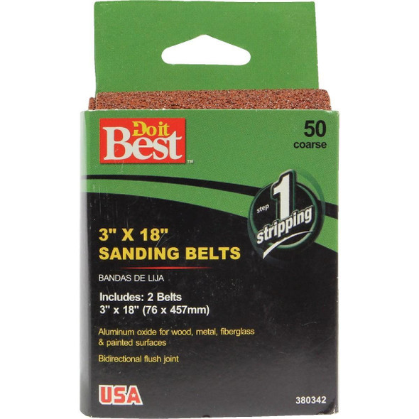 380342GA 3 In. x 18 In. 50 Grit Heavy-Duty Sanding Belt (2-Pack)