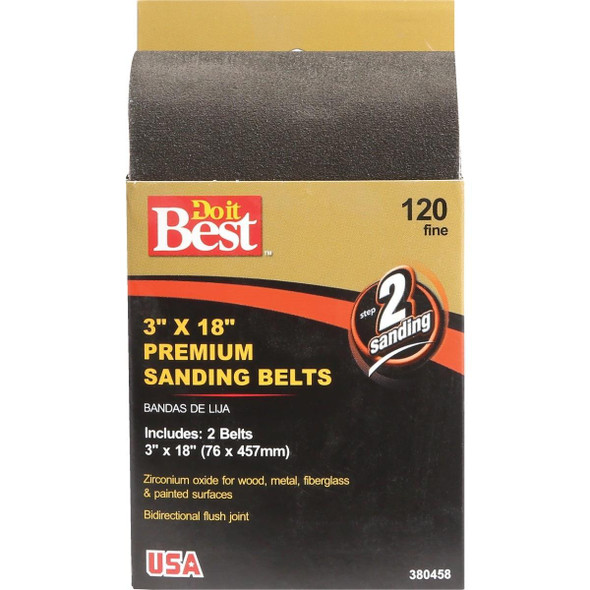 380458GA 3 In. x 18 In. 120 Grit Heavy-Duty Premium Sanding Belt (2-Pack)