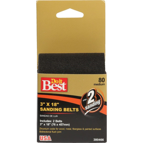 380466GA 3 In. x 18 In. 80 Grit Heavy-Duty Premium Sanding Belt (2-Pack)