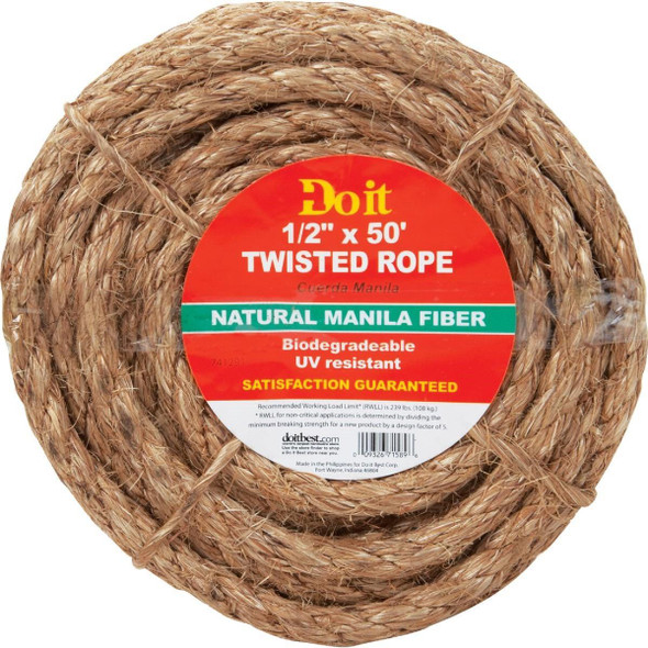 19144III 1/2 In. x 50 Ft. Natural Twisted Manila Fiber Packaged Rope