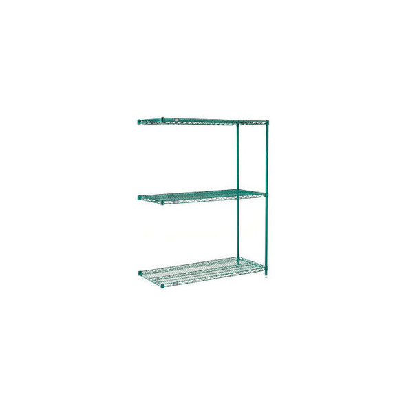 Nexel 3 Shelf Poly-Green Wire Shelving Unit Add On 72""W x 24""D x 54""H
