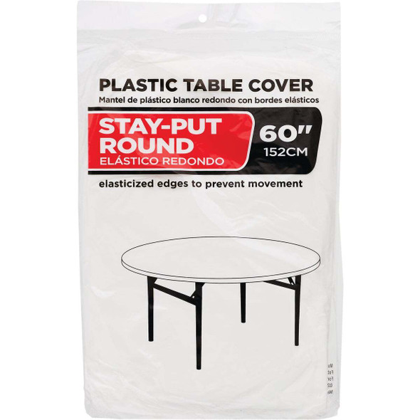 60 In. White Stay-Put Round Table Cover WM00986069