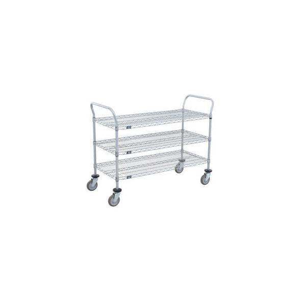 Nexel Utility Cart 3 Shelf Nexelate 60""W x 24""D x 39""H Poly Casters 4 Swivel