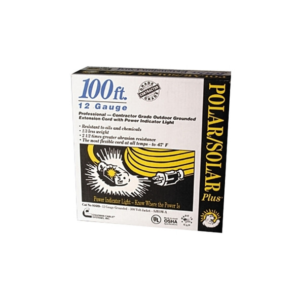 Polar/Solar® Extension Cord, 100 ft, 1 Outlet, Yellow