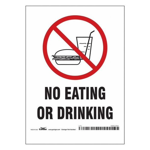 No Eating Or Drinking, 5 in W x 7 in H, Vertical Rectangle, Vinyl, 468J58