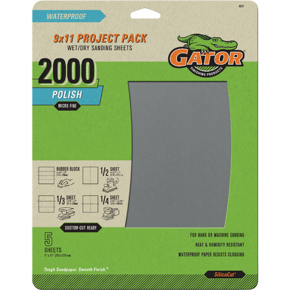 GatorGrit 9 In. x 11 In. Mirror Fine 2000-Grit Sandpaper (5-Pack) 4047