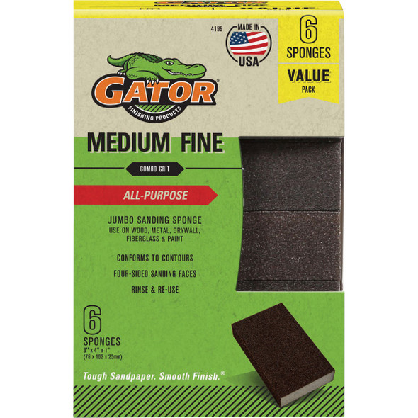 Gator 3 In. x 4 In. Fine/Medium Sanding Sponge (6-Pack) 4199