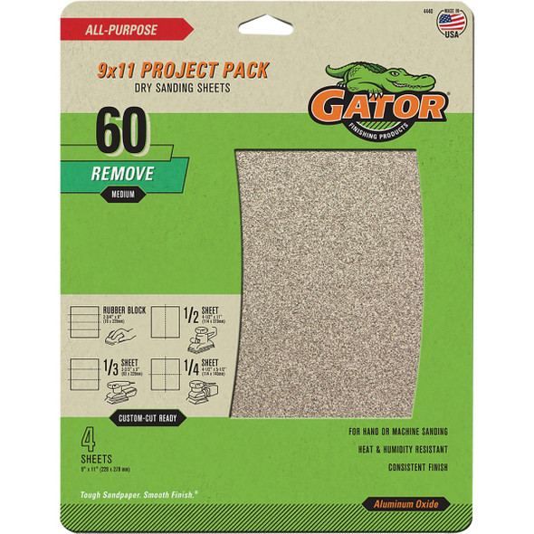 GatorGrit 9 In. x 11 In. Coarse 60-Grit Sandpaper (4-Pack) 4440