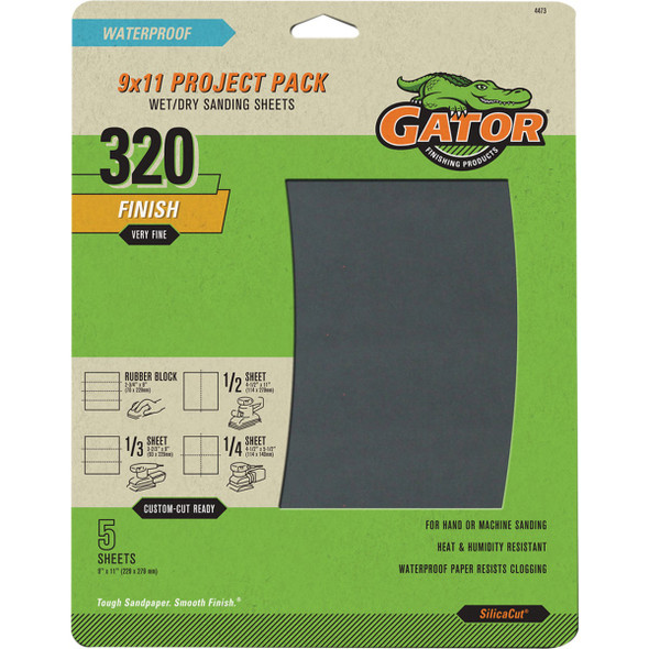GatorGrit 9 In. x 11 In. Extra Fine 320-Grit Sandpaper (5-Pack) 4473