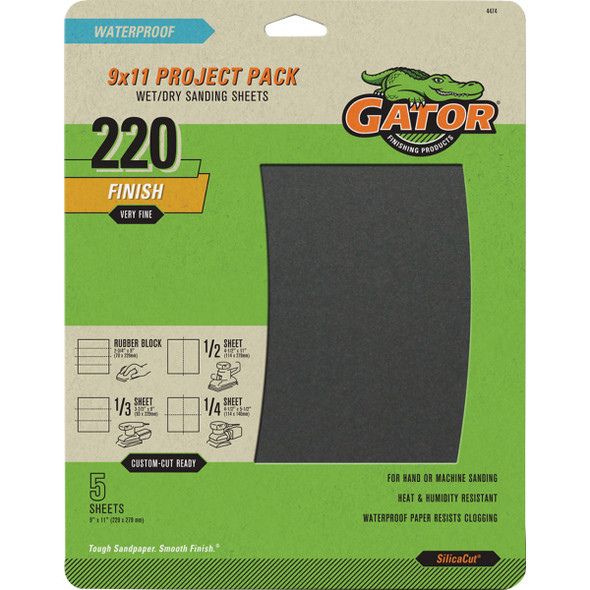 GatorGrit 9 In. x 11 In. Very Fine 220-Grit Sandpaper (5-Pack) 4474