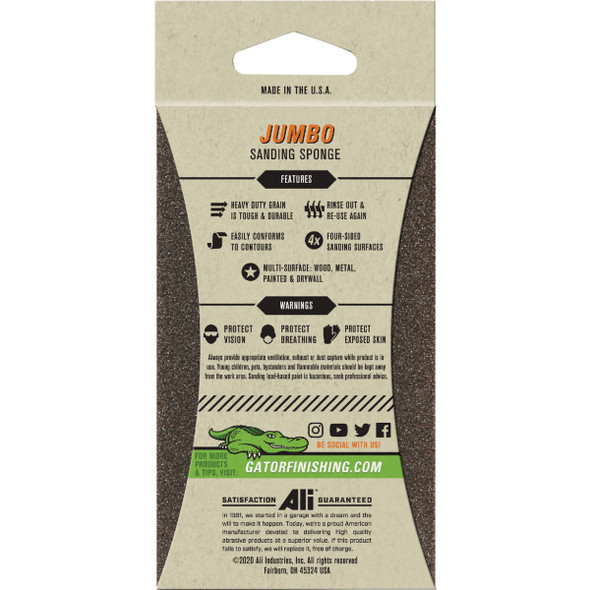 Gator 3 In. x 5 In. Fine/Medium 100/60 Grit Jumbo Sanding Sponge 7309