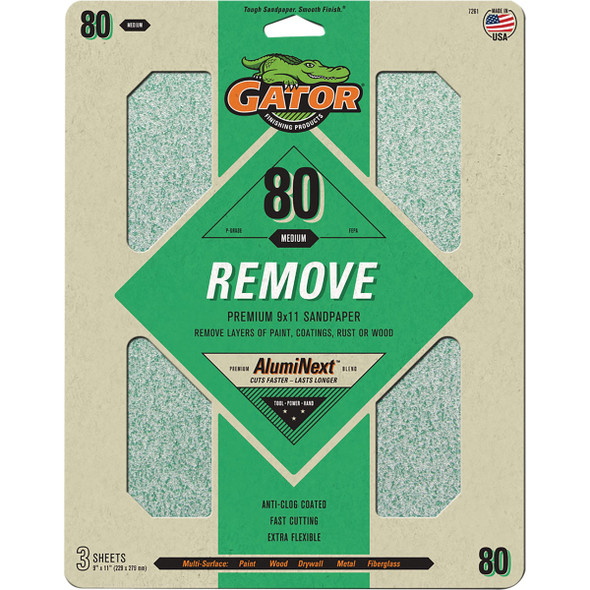 Gator 9 In. x 11 In. 80-Grit Sandpaper Sheet (3-Pack) 7261