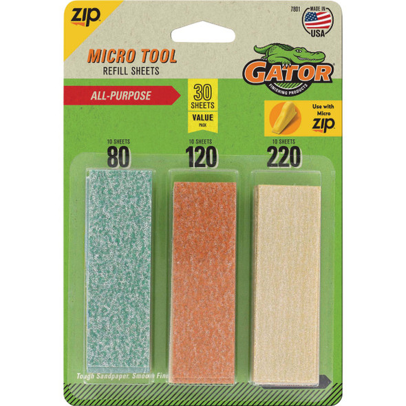 Gator Grit Assorted Grit Micro Zip Hook & Loop Sandpaper (30-Pack) 7801GA