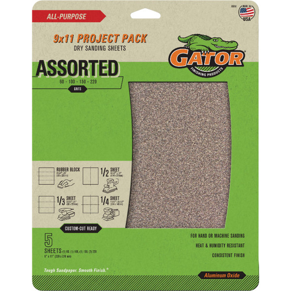 GatorGrit 9 In. x 11 In. Assorted-Grit Sandpaper (5-Pack) 4444