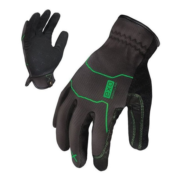 EXO Mechanics Gloves, Synthetic Leather Palm, Polyester Back, M, Black/Gray