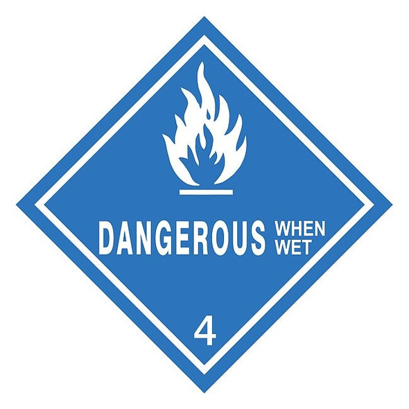 Dangerous When Wet DOT Label, Class 4, White/Blue, Pk500