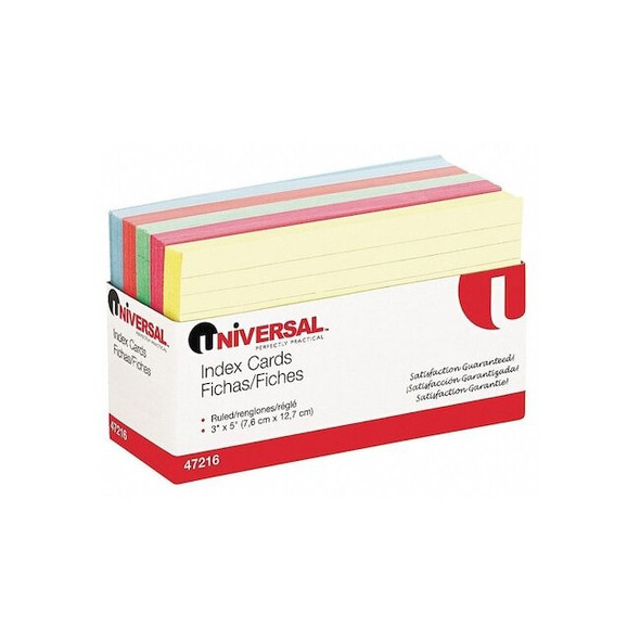 Universal Index Cards,Ruled,3" x 5",PK100 UNV47216
