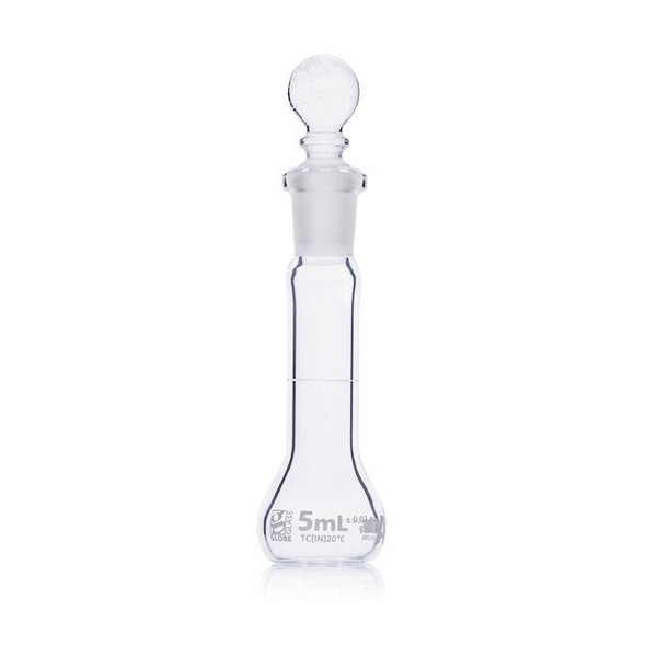 Flask, Volumetric , Globe Glass, 5mL, Class A, To Contain (TC), ASTM E288, 6/Box