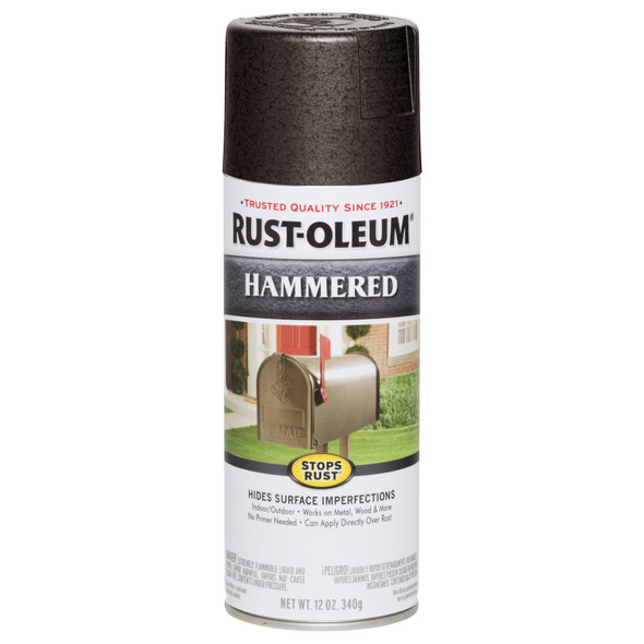 Rust Preventative Spray Paint, Dark Bronze, Hammered, Solvent, 12 Oz Pack of 6