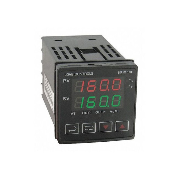 1/16 DIN temperature/process controller, relay outputs 1 and 2.