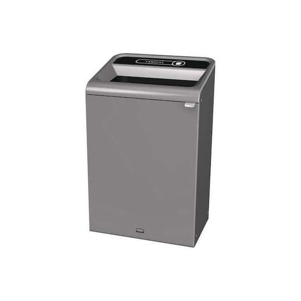 33 gal Rectangular Recycling Bin, Open Top, Gray, Steel, 1 Openings