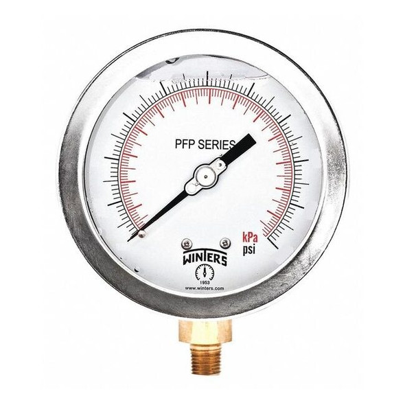 Industrial Pressure Gauge, 0 to 200 psi, 4 in Dial, 1/4 in NPT, Bottom Location