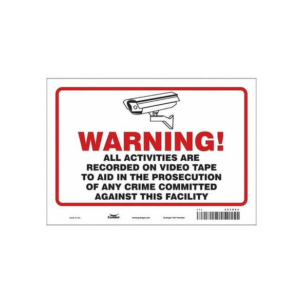 Security Sign, 7 in H, 10 in W, Vinyl, Vertical Rectangle, English, 453R64