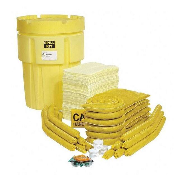 Spill Kit, 80 gal Volume Absorbed per Kit, 95 gal Capacity, Drum, Yellow, 196