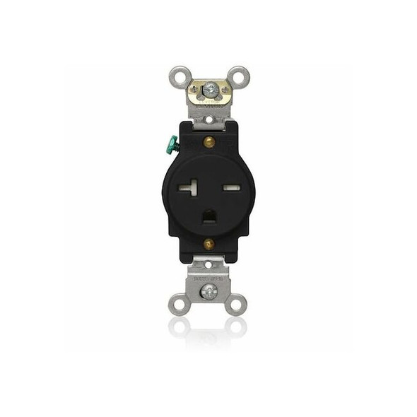 Leviton Single Receptacle Outlet,20A,Black,250V T5461-E