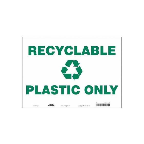 Recyclable Plastic Only, 14 in W x 10 in H, Horizontal Rectangle, Vinyl, 468U61