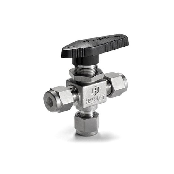 Ham-Let Manual 3-Way Ball Valve,1/4",SS H-800M-SS-L-1/4-T