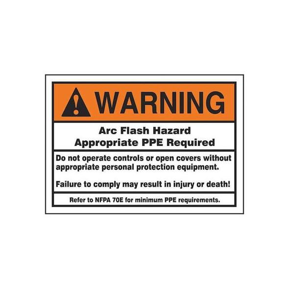 Accuform Label,5x7,Warning Arc Flash Hazard LELC387