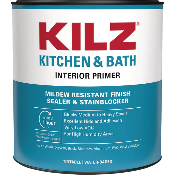 KILZ Kitchen & Bath Mildew-Resistant Water-Based Interior Primer, 1 Qt. L204514
