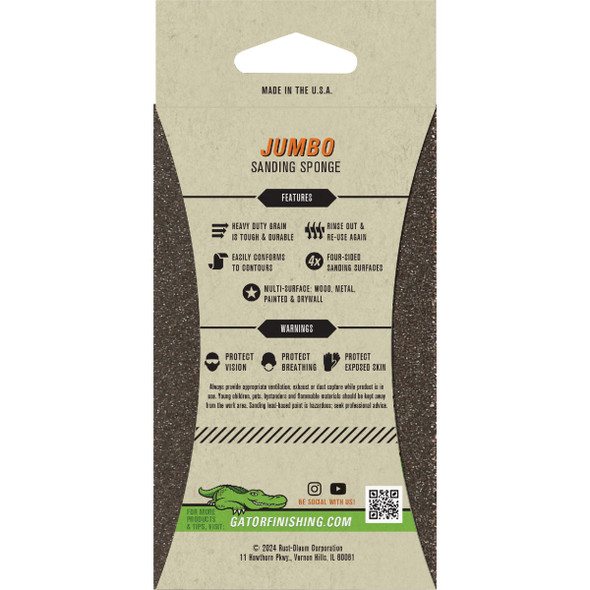 Gator 3 In. x 5 In. Coarse/Medium 36/60-Grit Jumbo Sanding Sponge 7308