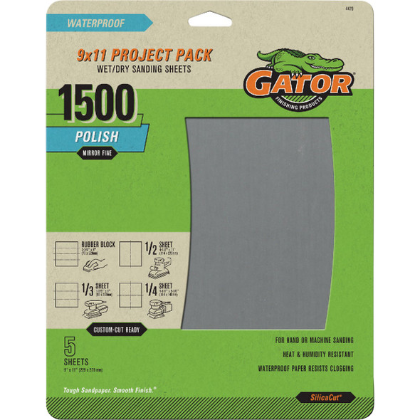 GatorGrit 9 In. x 11 In. Mirror Fine 1500-Grit Sandpaper (5-Pack) 4470