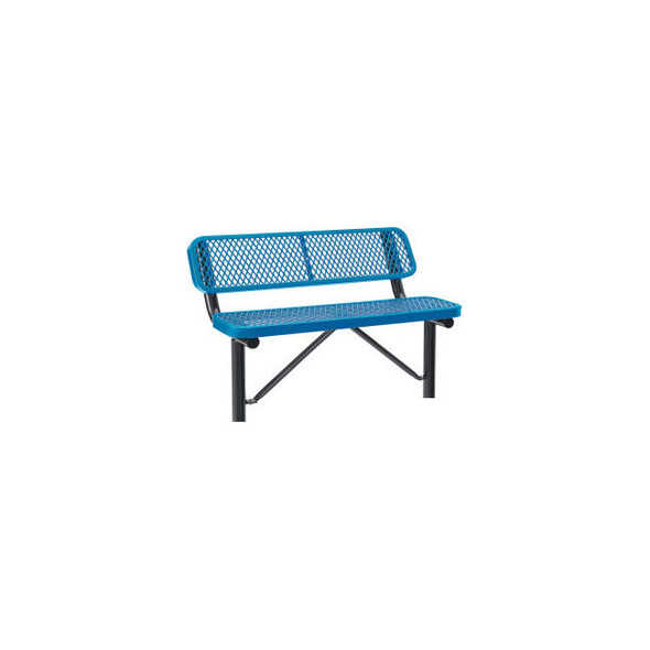 Global Industrial 4' Outdoor Steel Bench w/ Backrest Expanded Metal In Ground Mo