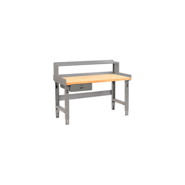 Global Industrial 48 x 30 Adj Height Workbench w/Drawer&Riser Gray-Birch Square