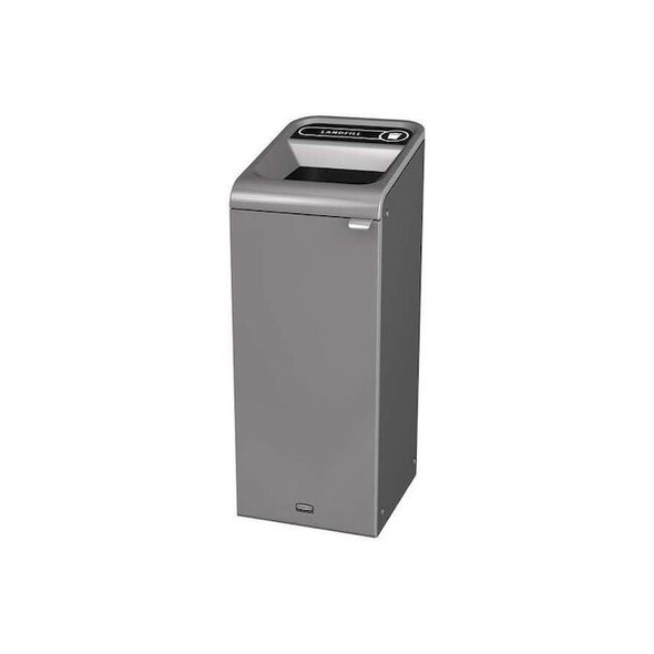 15 gal Rectangular Recycling Bin, Open Top, Gray, Steel, 1 Openings