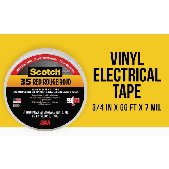 Scotch #35 3-4 In. x 66 Ft. Red Vinyl Electrical Tape 10810-DL-2W 511512
