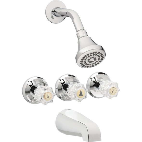 Homepointe Tub & Shower Faucet + Showerhead, 3 Acrylic Handles, Chrome 210525