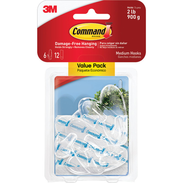 Command Clear Medium Hooks, 6 Hooks, 12 Strips 17091CLR-6ES 241116