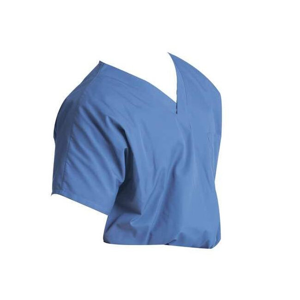 Scrub Shirt, Cotton/Polyester, Short Sleeve, 1 Pockets, V-Neck, Blue, Size 3XL