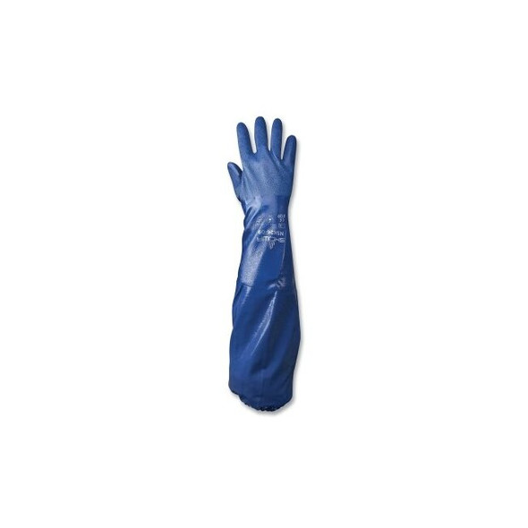 NSK26 Chemical Protection Nitrile Coated Gloves, Beaded, 10, Blue, 20 mil