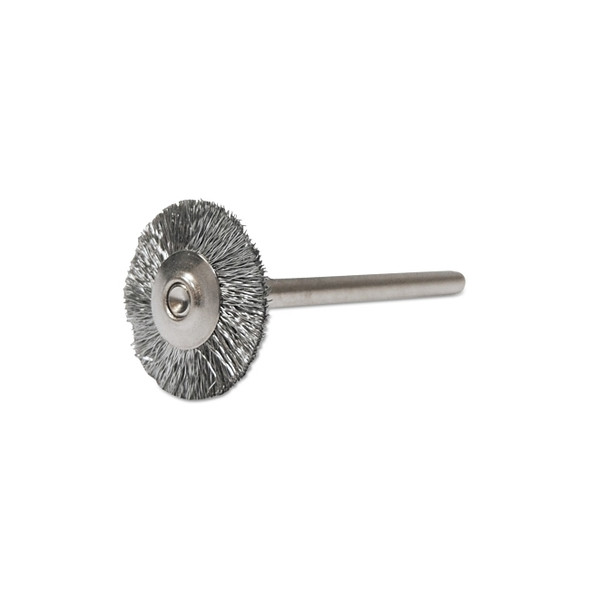Miniature Stem-Mounted Wheel Brush, 3/4 in Dia., 0.005 in Brass Wire, 37,000 rpm Pack of 144