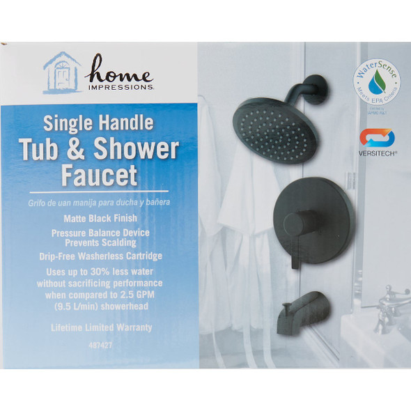 Home Impressions Matte Black Single-Handle Lever Tub & Shower Faucet F1A1F507BL-JPA1 487427