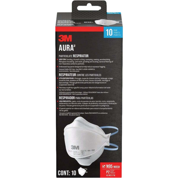 3M Aura Flat-Fold Particulate Respirator (10-Pack) 9205PH10-DC