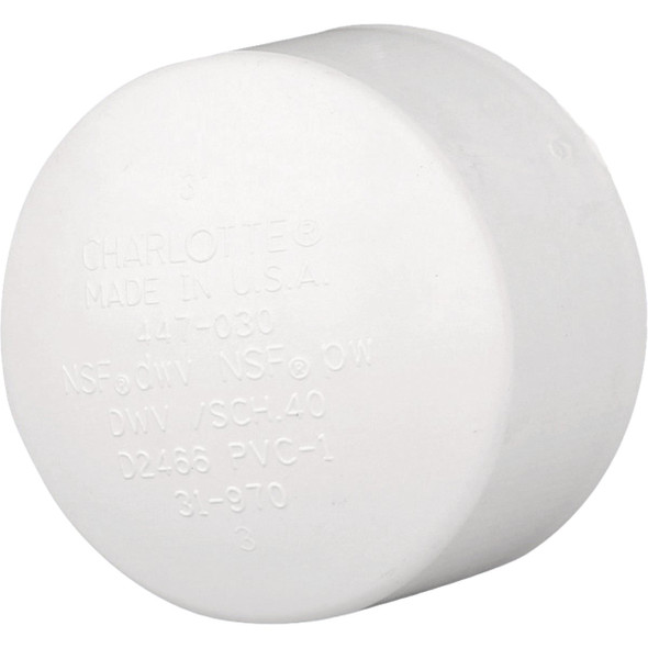 Charlotte Pipe 3 In. Solvent Weld PVC DWV Schedule 40 Cap PVC 00116  1000HA