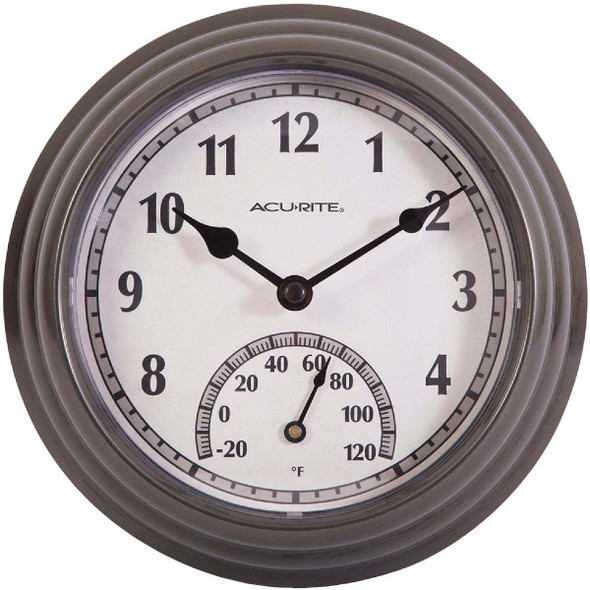 Acurite 8.5 In. Dark Silver Gray Wall Clock/Thermometer 02413A3
